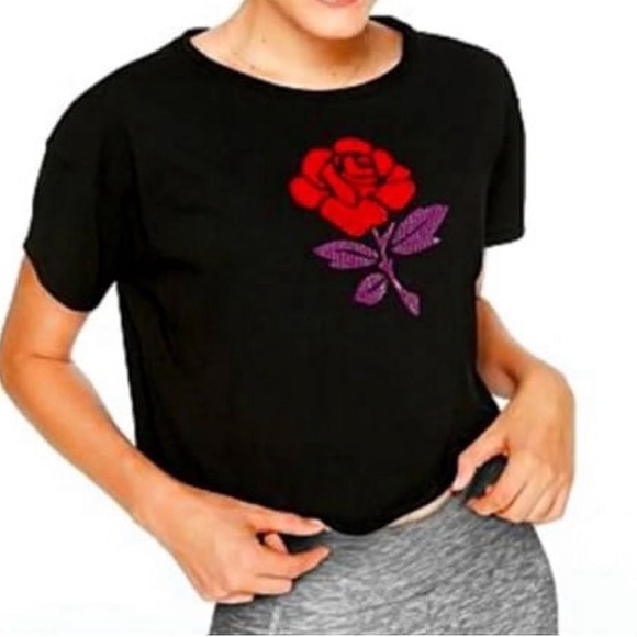 Victoria's Secret PINK Girlfriend Cropped Bling Tee Shirt Black Size Large - Picture 1 of 12